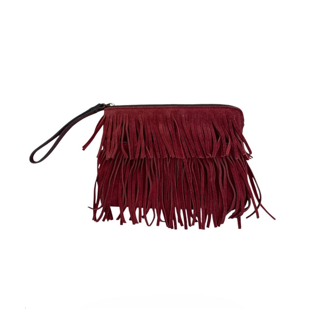 Patricia Nash Red Leather Fringe Clutch Wallet